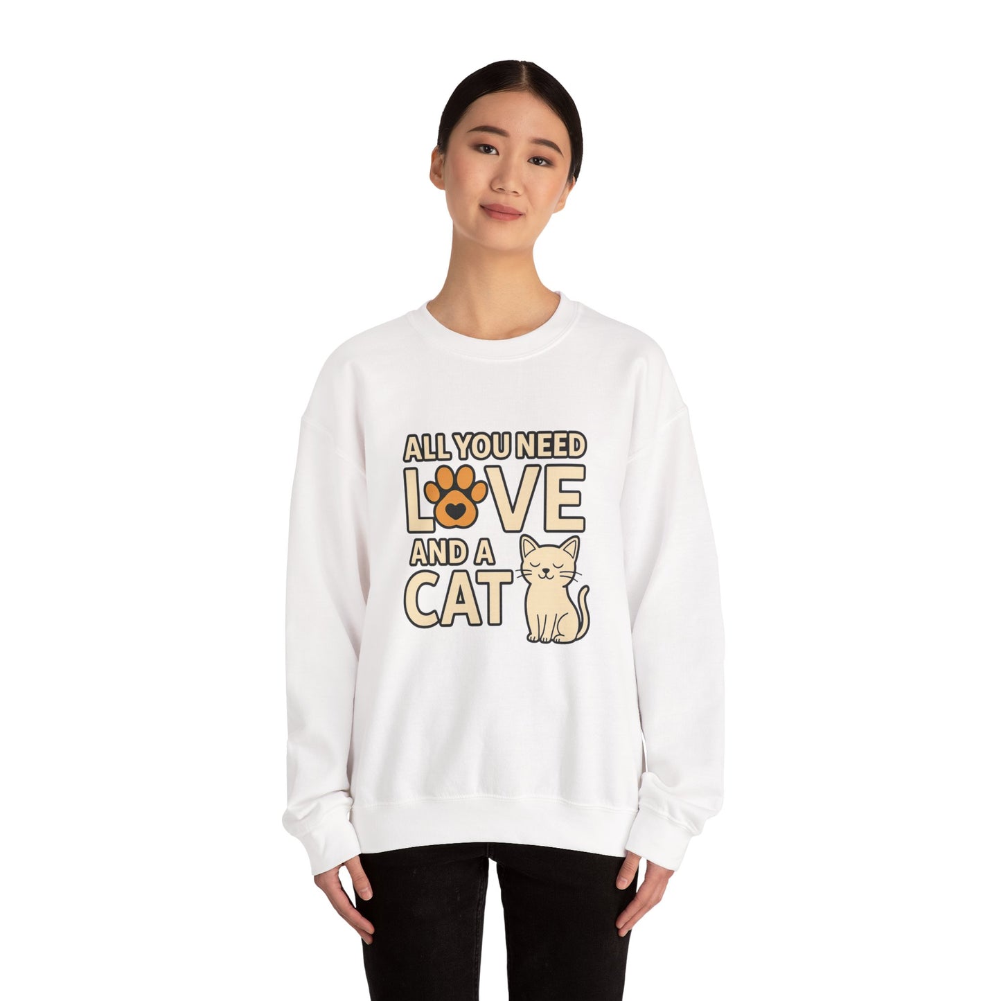 Cat Lover Long Sleeve Sweatshirt, All You Need is Love, Unisex Crewneck Jumper, Cozy Cat Sweatshirt, Cat Mom Dad Gift, Christmas Cat Shirt