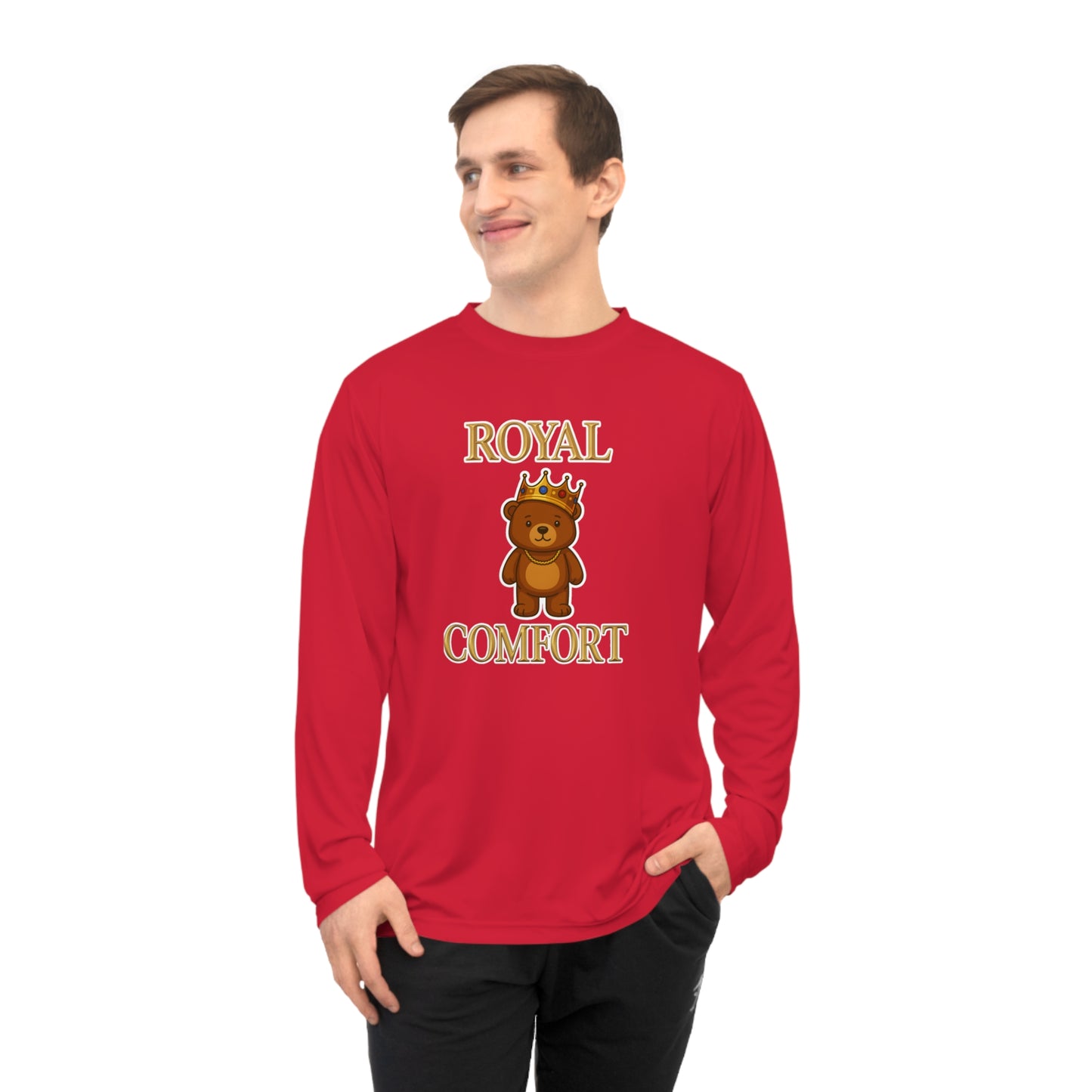 Royal Comfort Cuddler Bear Performance Long Sleeve Shirt, Unisex Tee, Athletic Top, Workout Apparel, Running Gear