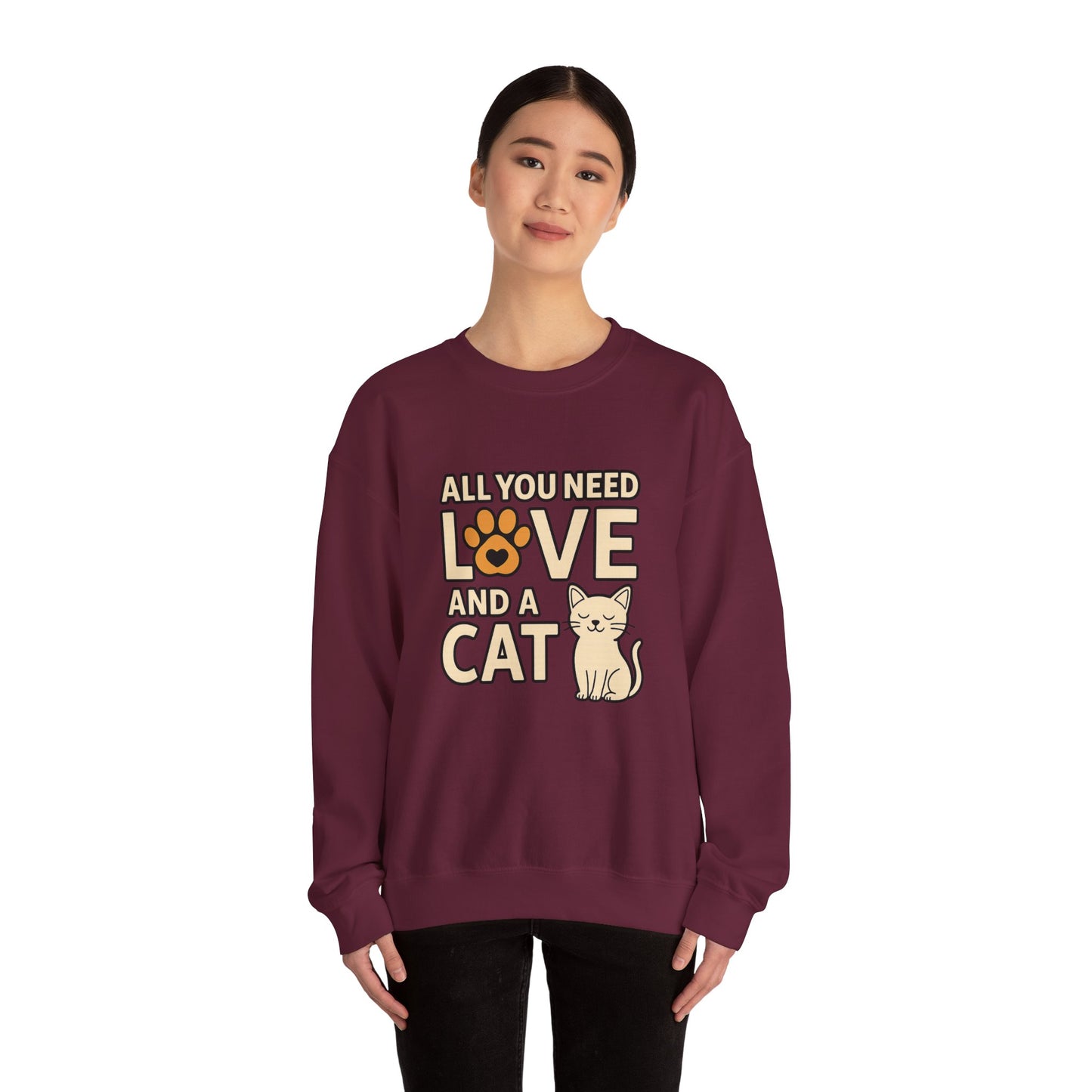 Cat Lover Long Sleeve Sweatshirt, All You Need is Love, Unisex Crewneck Jumper, Cozy Cat Sweatshirt, Cat Mom Dad Gift, Christmas Cat Shirt