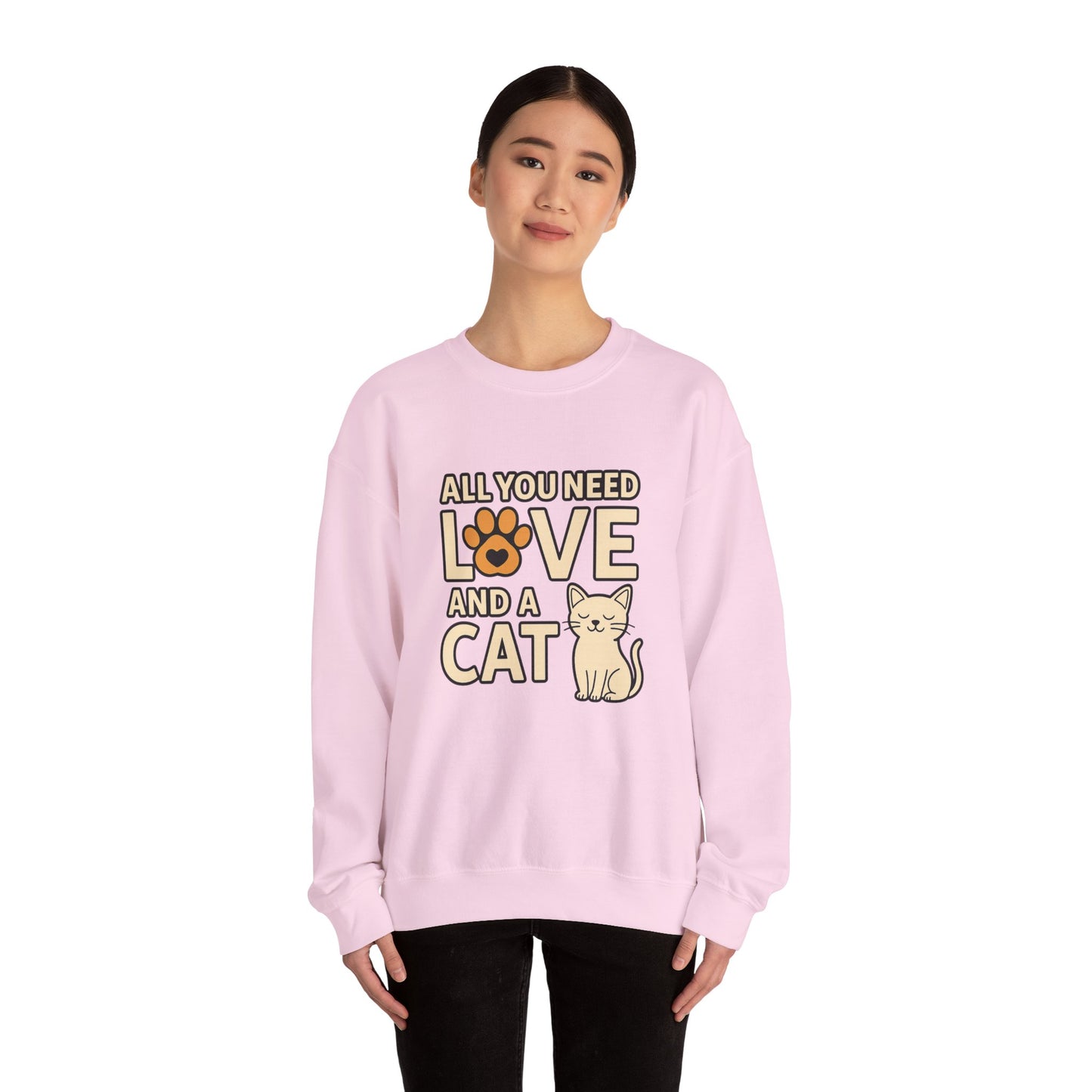 Cat Lover Long Sleeve Sweatshirt, All You Need is Love, Unisex Crewneck Jumper, Cozy Cat Sweatshirt, Cat Mom Dad Gift, Christmas Cat Shirt