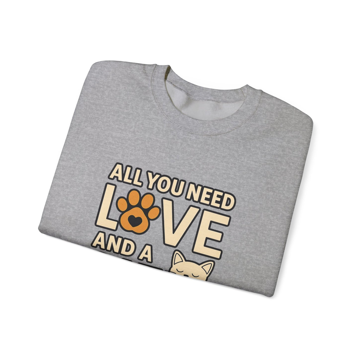 Cat Lover Long Sleeve Sweatshirt, All You Need is Love, Unisex Crewneck Jumper, Cozy Cat Sweatshirt, Cat Mom Dad Gift, Christmas Cat Shirt