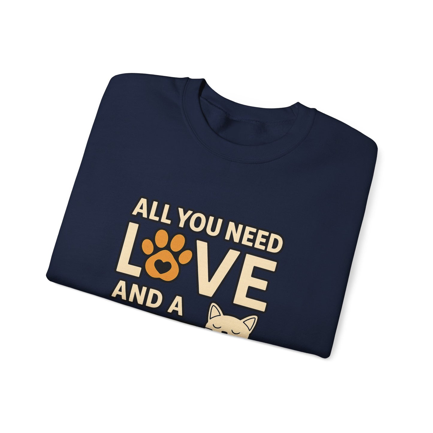 Cat Lover Long Sleeve Sweatshirt, All You Need is Love, Unisex Crewneck Jumper, Cozy Cat Sweatshirt, Cat Mom Dad Gift, Christmas Cat Shirt