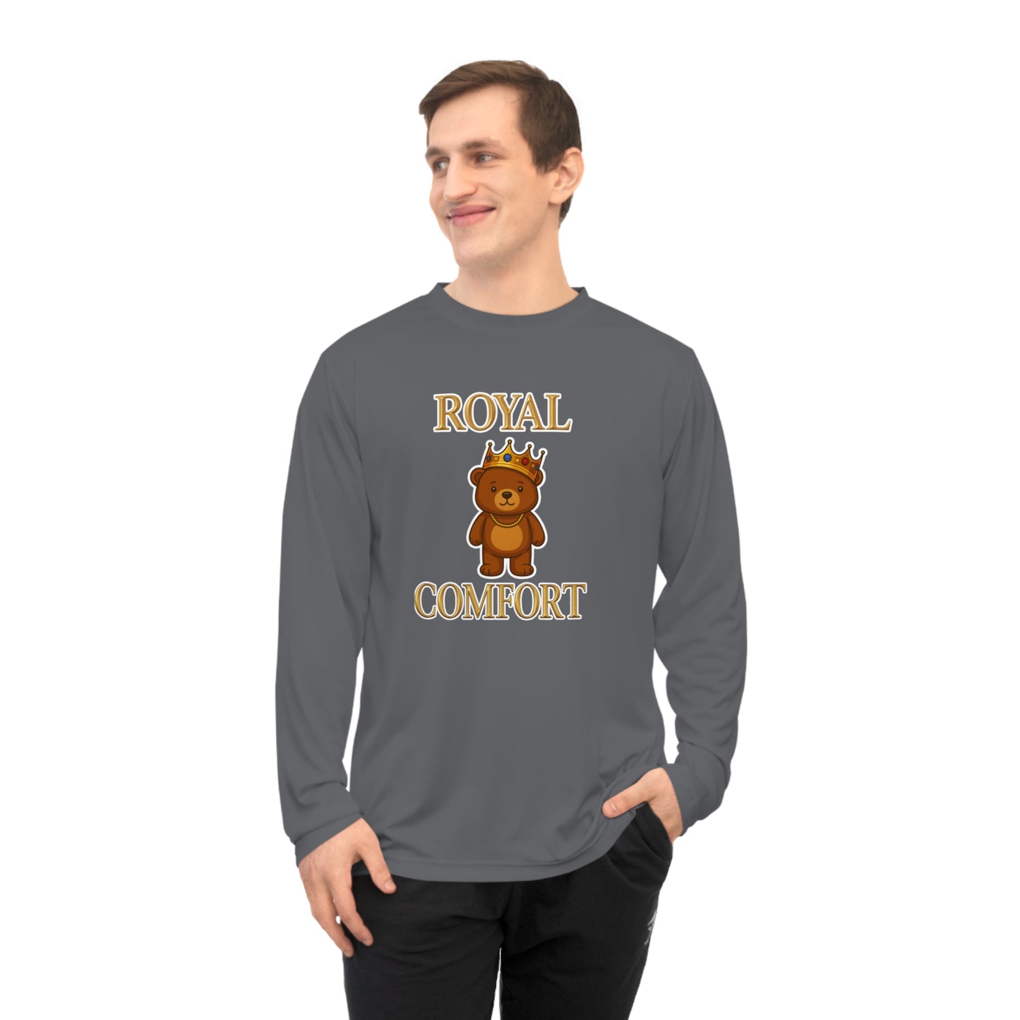 Royal Comfort Cuddler Bear Performance Long Sleeve Shirt, Unisex Tee, Athletic Top, Workout Apparel, Running Gear