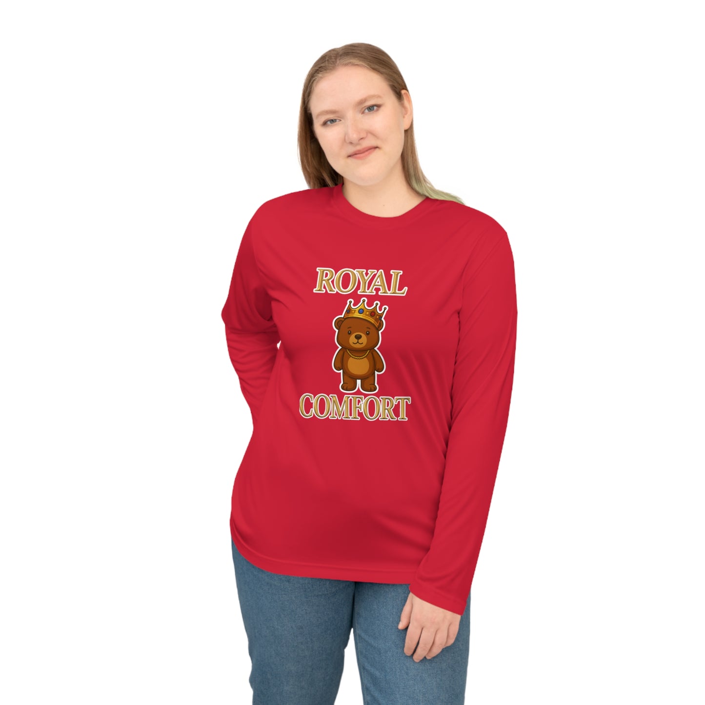 Royal Comfort Cuddler Bear Performance Long Sleeve Shirt, Unisex Tee, Athletic Top, Workout Apparel, Running Gear