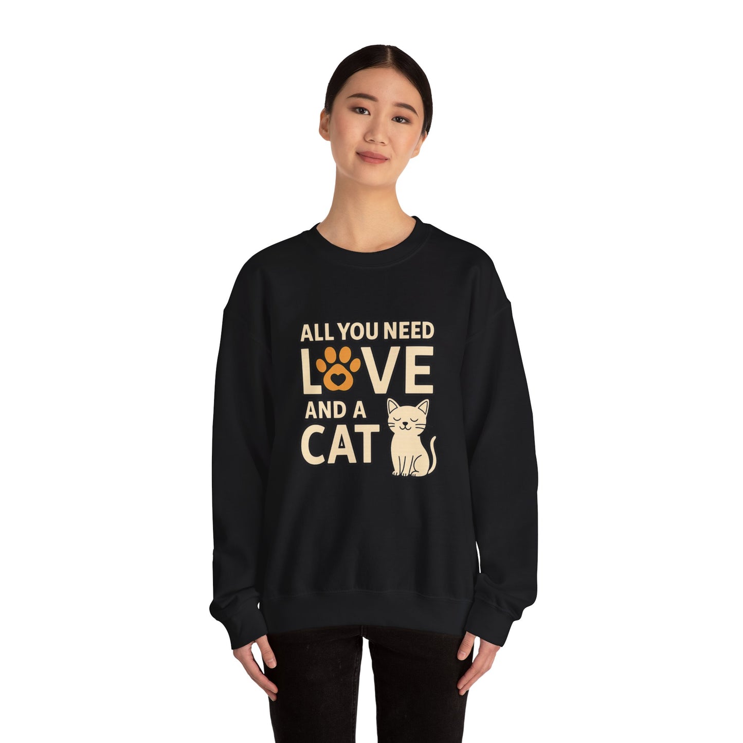 Cat Lover Long Sleeve Sweatshirt, All You Need is Love, Unisex Crewneck Jumper, Cozy Cat Sweatshirt, Cat Mom Dad Gift, Christmas Cat Shirt