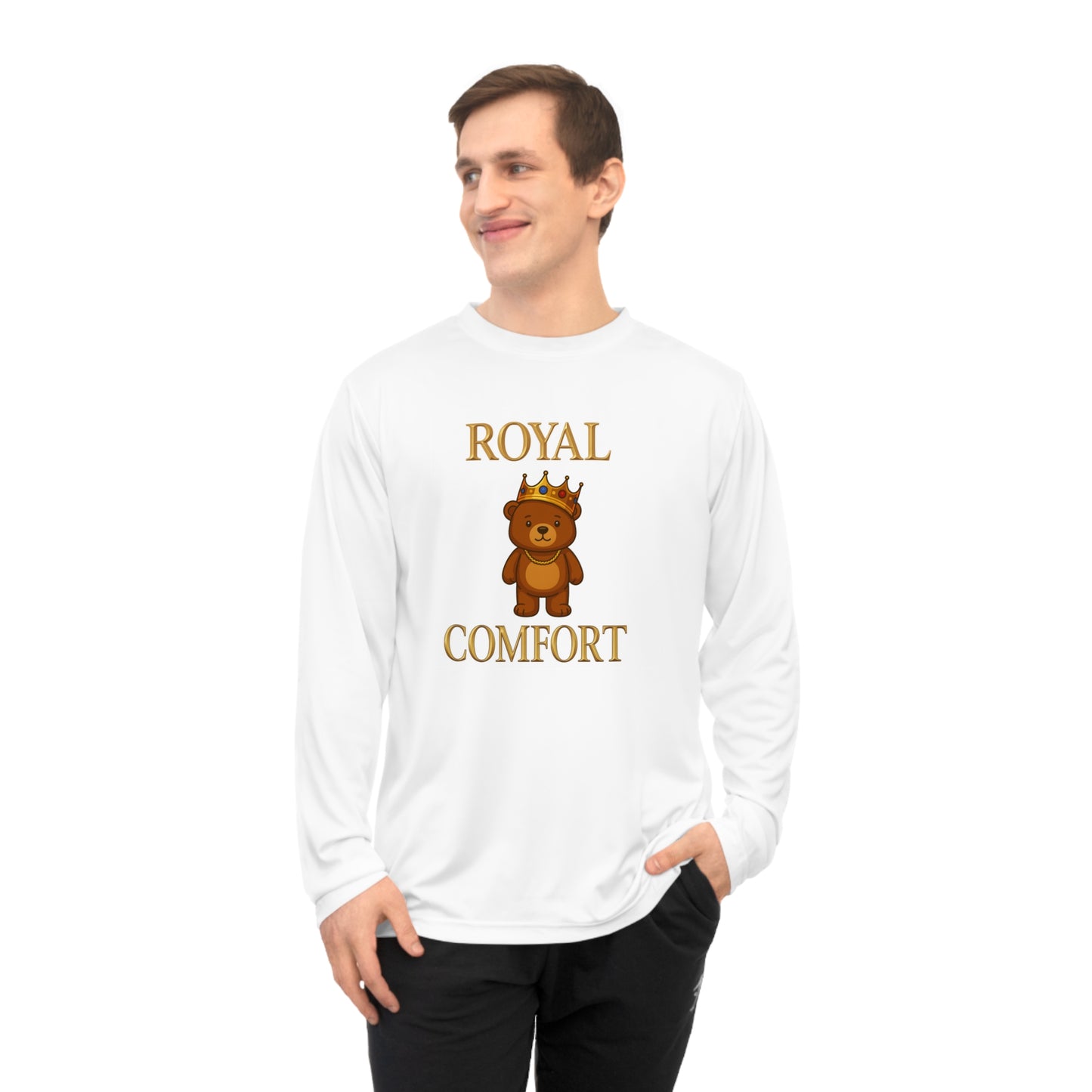 Royal Comfort Cuddler Bear Performance Long Sleeve Shirt, Unisex Tee, Athletic Top, Workout Apparel, Running Gear