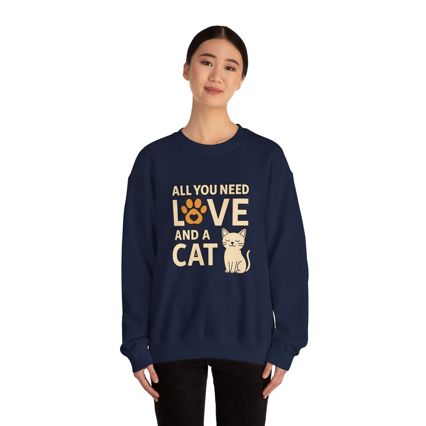 Cat Lover Long Sleeve Sweatshirt, All You Need is Love, Unisex Crewneck Jumper, Cozy Cat Sweatshirt, Cat Mom Dad Gift, Christmas Cat Shirt