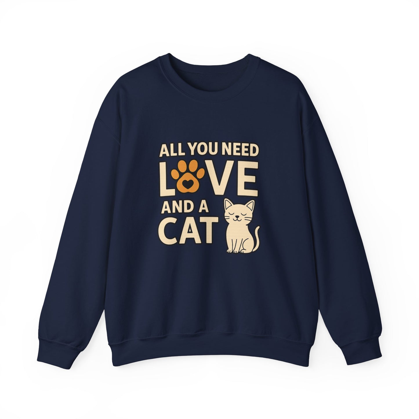 Cat Lover Long Sleeve Sweatshirt, All You Need is Love, Unisex Crewneck Jumper, Cozy Cat Sweatshirt, Cat Mom Dad Gift, Christmas Cat Shirt