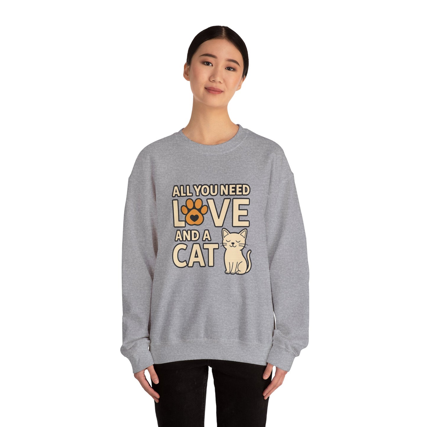 Cat Lover Long Sleeve Sweatshirt, All You Need is Love, Unisex Crewneck Jumper, Cozy Cat Sweatshirt, Cat Mom Dad Gift, Christmas Cat Shirt