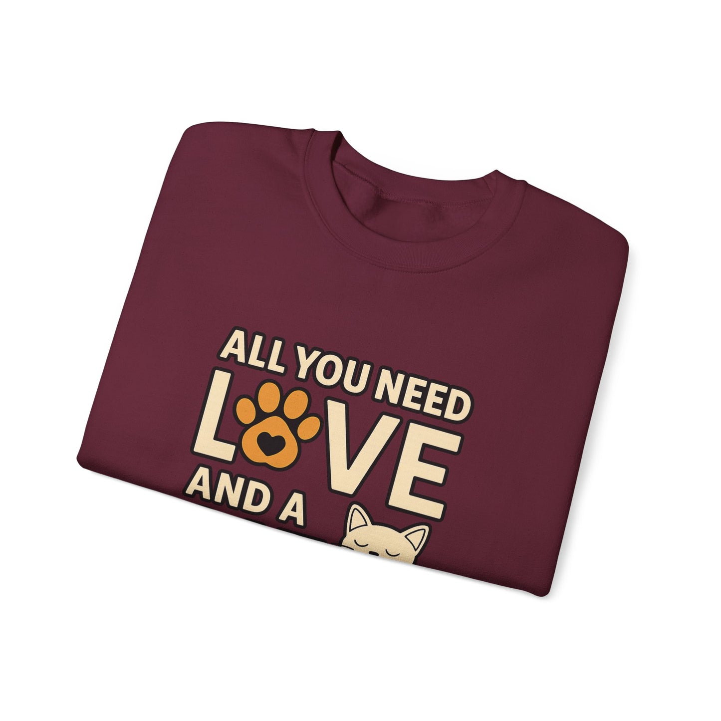 Cat Lover Long Sleeve Sweatshirt, All You Need is Love, Unisex Crewneck Jumper, Cozy Cat Sweatshirt, Cat Mom Dad Gift, Christmas Cat Shirt