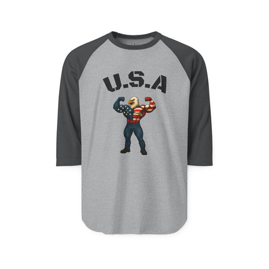 USA Baseball Tee-Patriotic Three-Quarter Sleeve Shirt, Vintage America Pride Top, Unisex