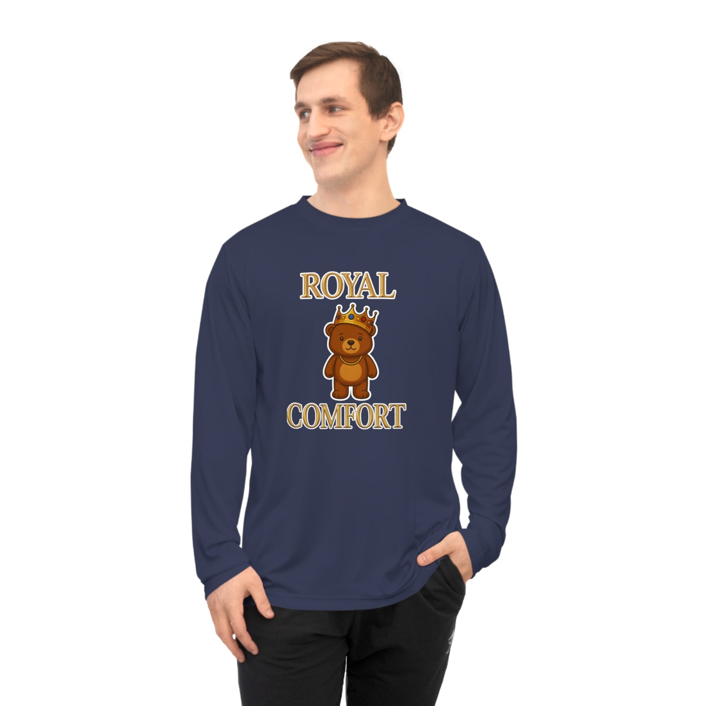Royal Comfort Cuddler Bear Performance Long Sleeve Shirt, Unisex Tee, Athletic Top, Workout Apparel, Running Gear