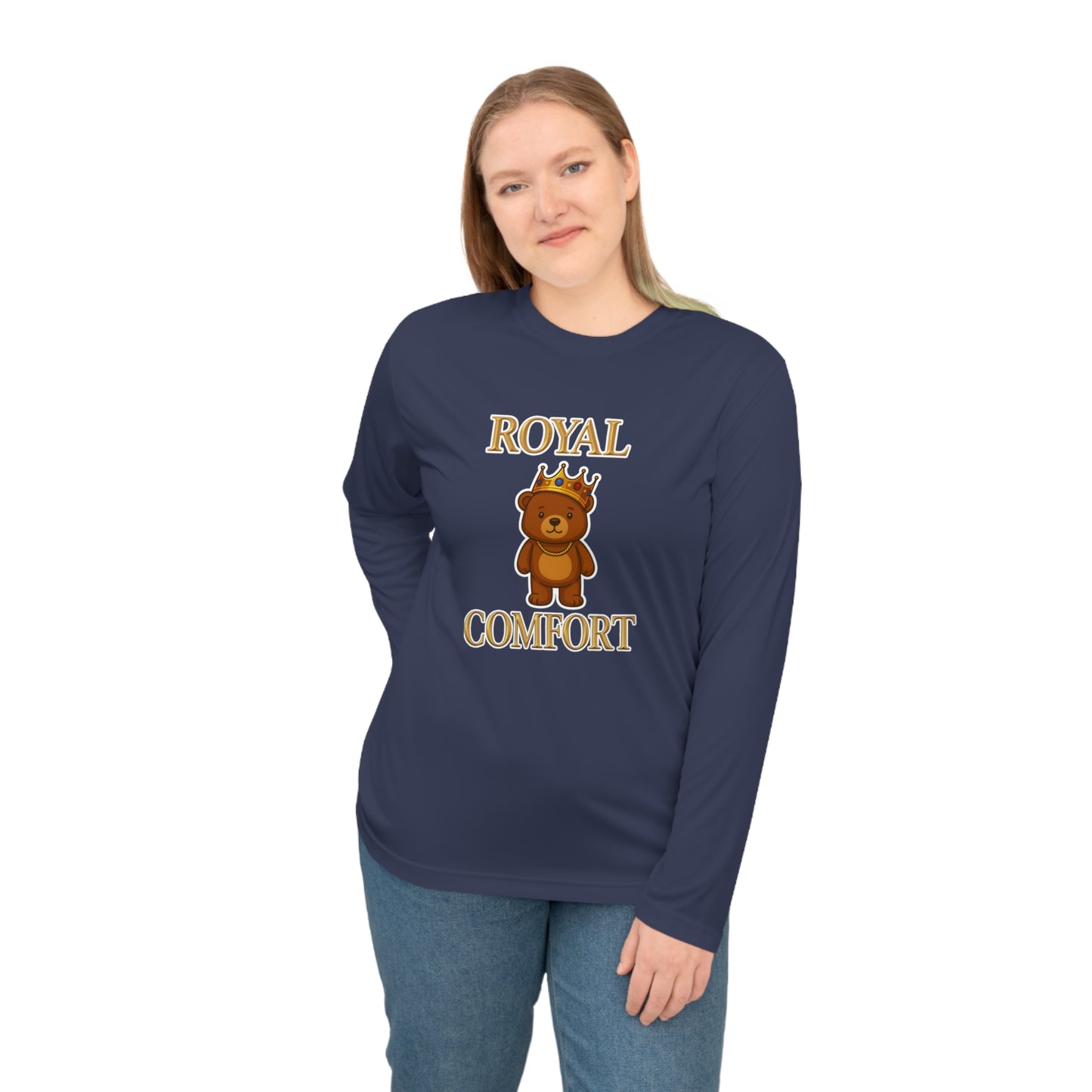 Royal Comfort Cuddler Bear Performance Long Sleeve Shirt, Unisex Tee, Athletic Top, Workout Apparel, Running Gear