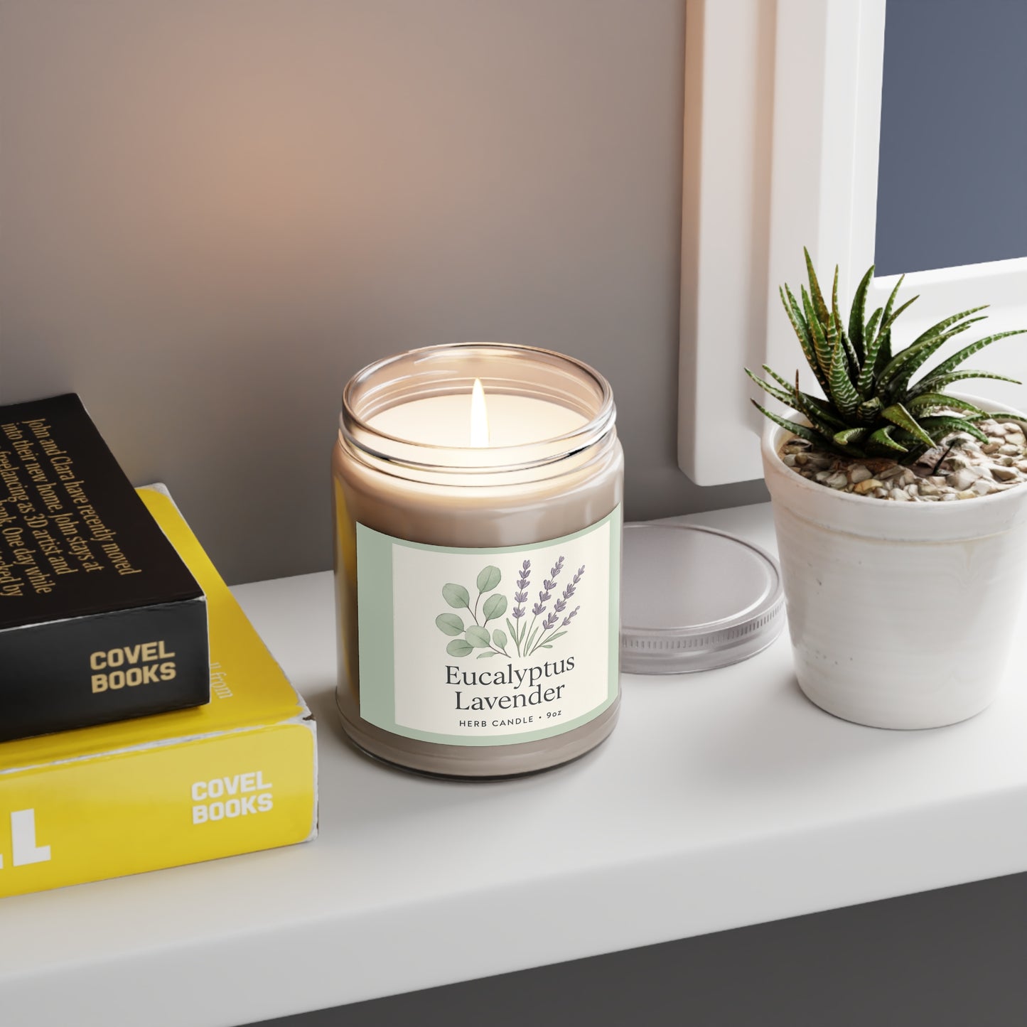 Soy Candles, Relaxing Eucalyptus Lavender Candle for Home, Aromatherapy Candle with White Lid, 9oz, Calming Scent, Natural Soy Wax,