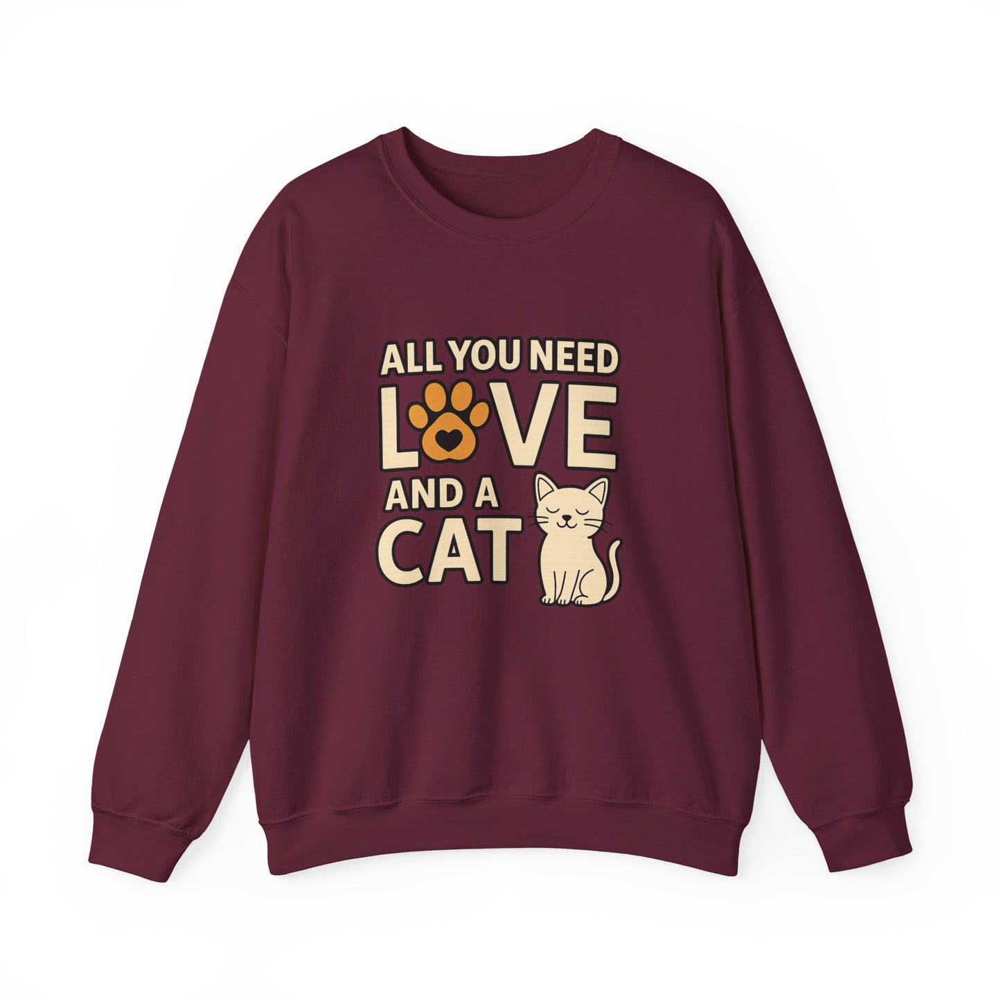 Cat Lover Long Sleeve Sweatshirt, All You Need is Love, Unisex Crewneck Jumper, Cozy Cat Sweatshirt, Cat Mom Dad Gift, Christmas Cat Shirt